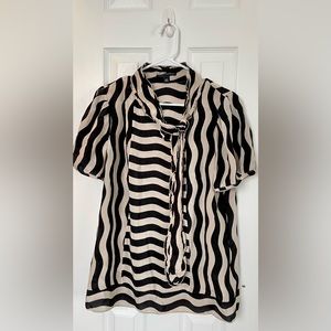 Banana Republic Silk Striped Short Sleeve Blouse with Ties